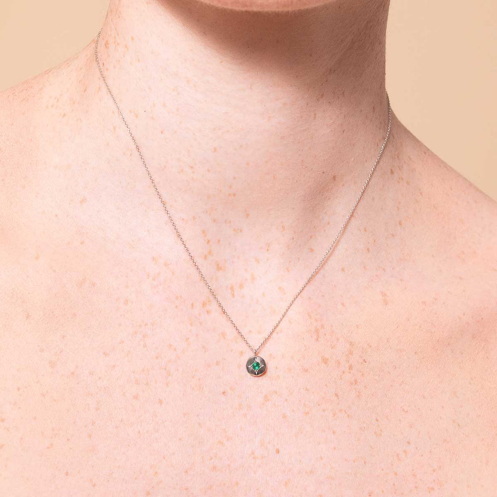 May Emerald Birthstone Necklace in Solid White Gold