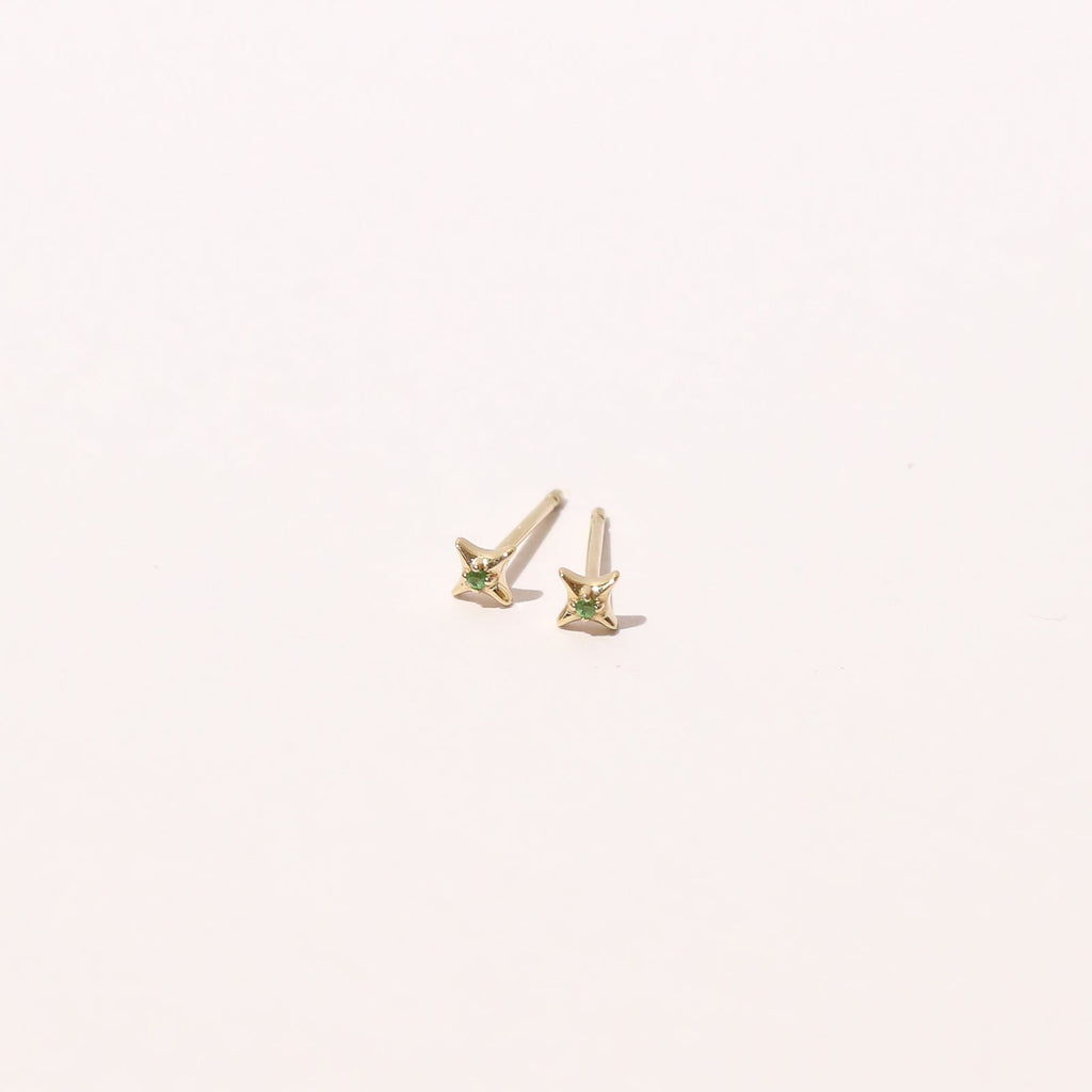 Cosmic Star Tsavorite Stud Earrings in Solid Gold