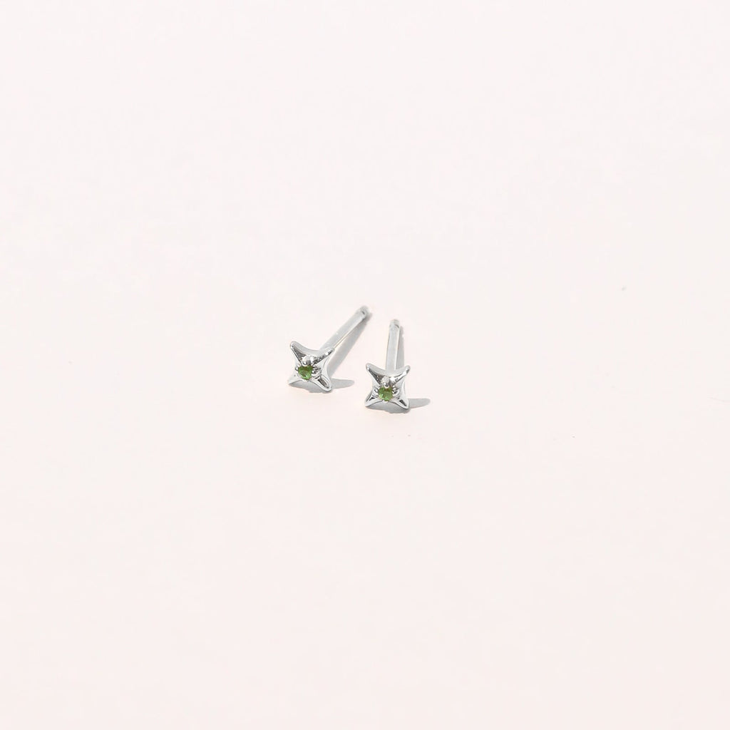 Cosmic Star Tsavorite Stud Earrings in Solid White Gold