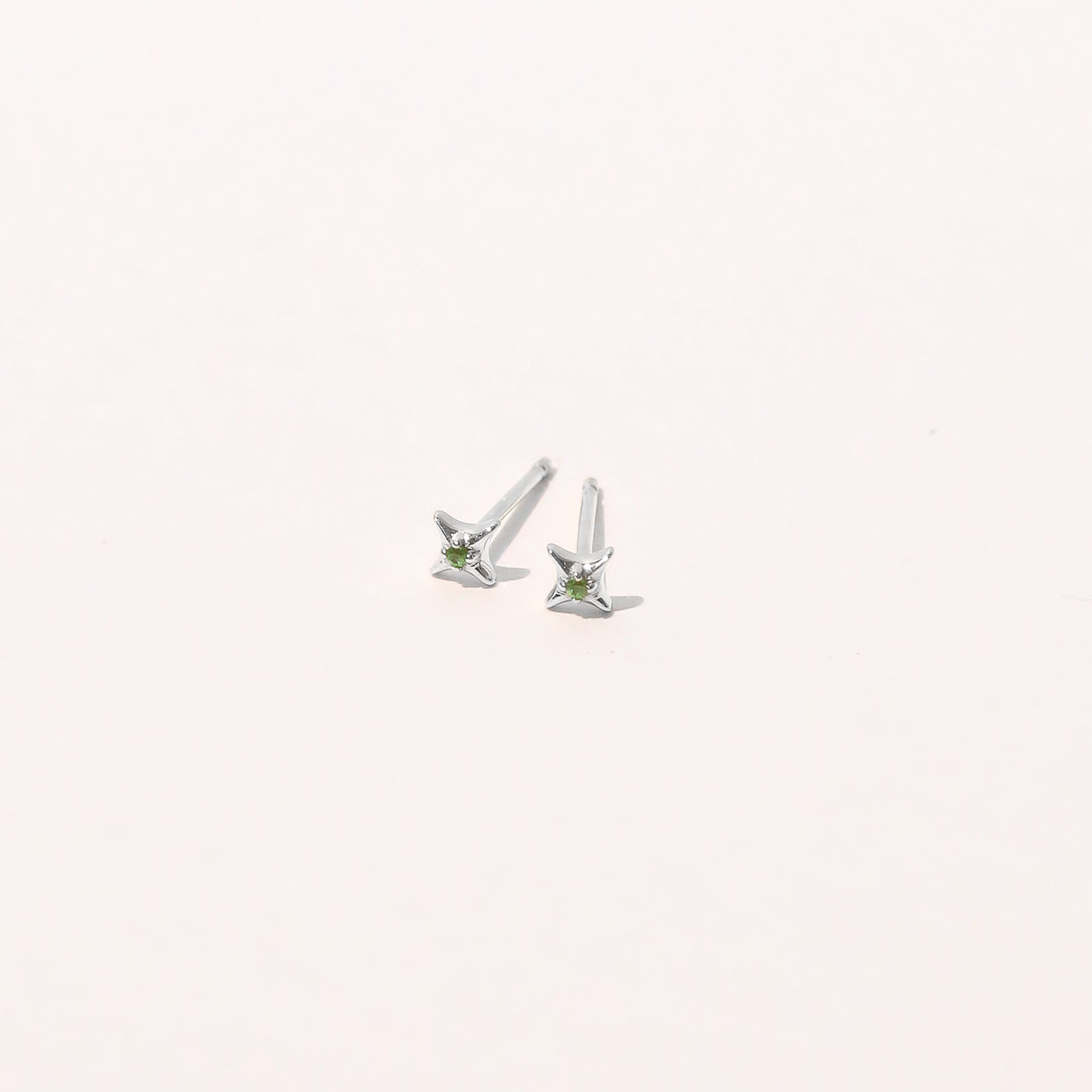 Cosmic Star Tsavorite Stud Earrings in Solid White Gold