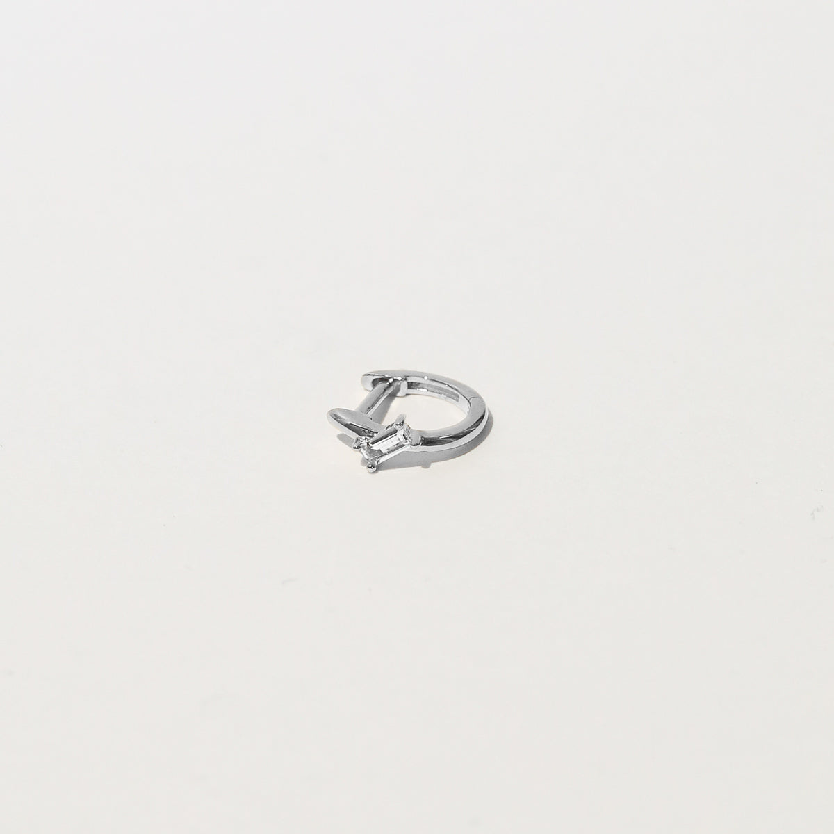 Baguette Piercing Hoop in Solid White Gold