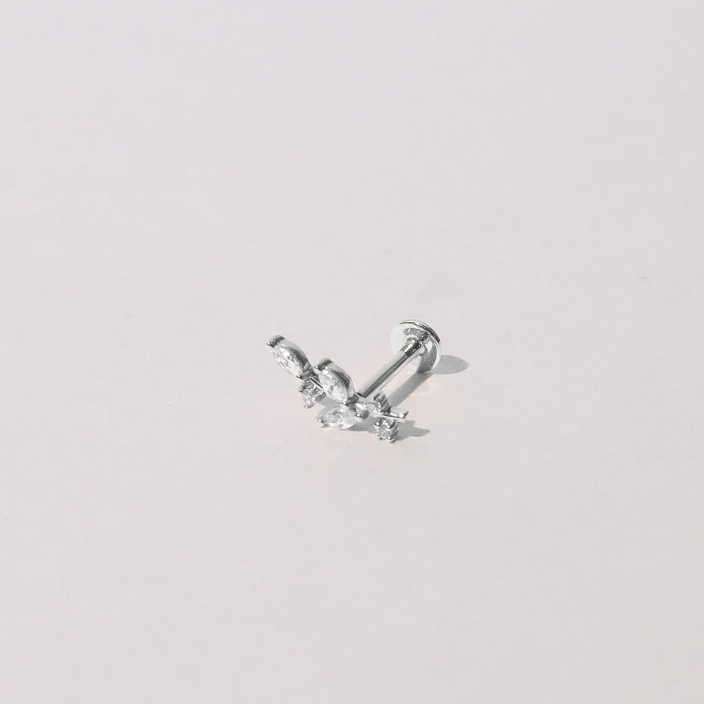 Botanical Piercing Stud in Solid White Gold