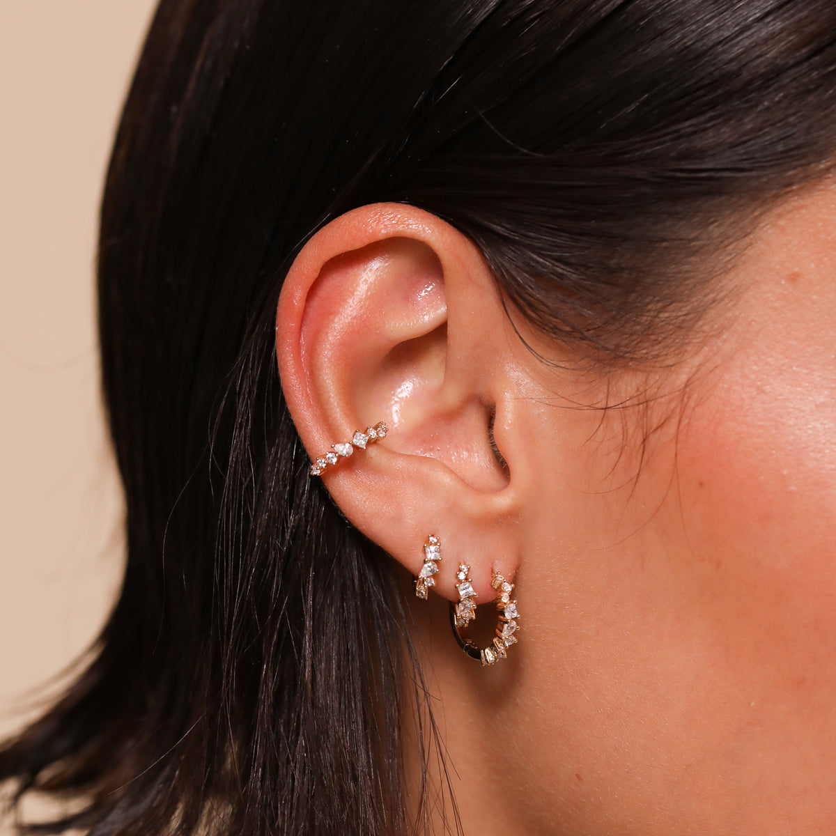 Celestial Crystal Ear Cuff in Gold