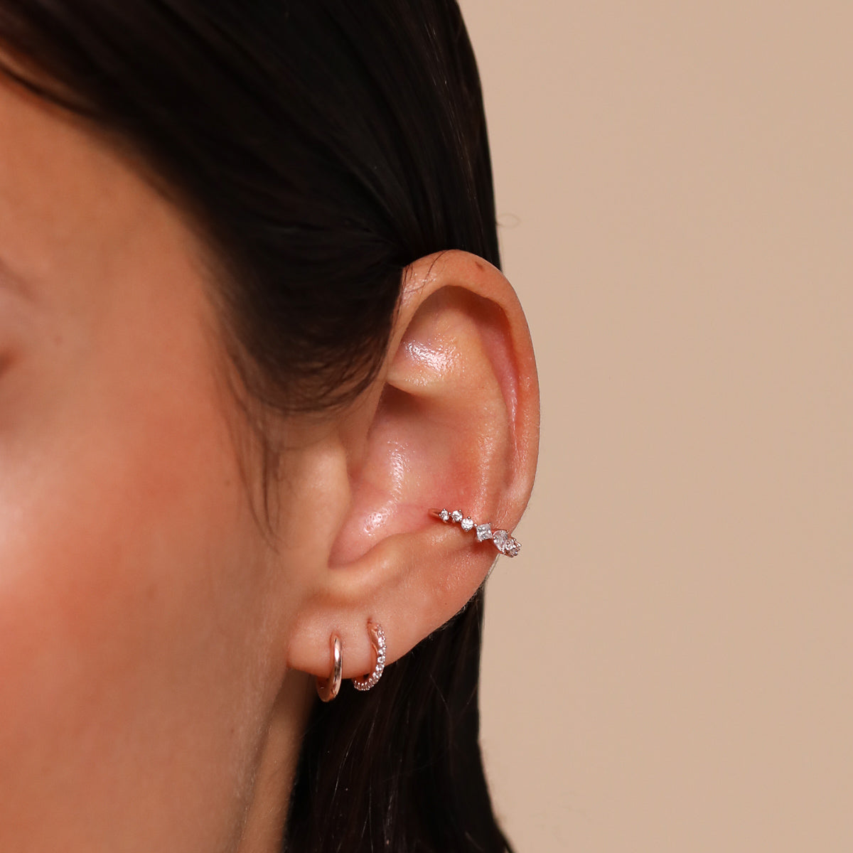 Celestial Crystal Ear Cuff in Rose Gold