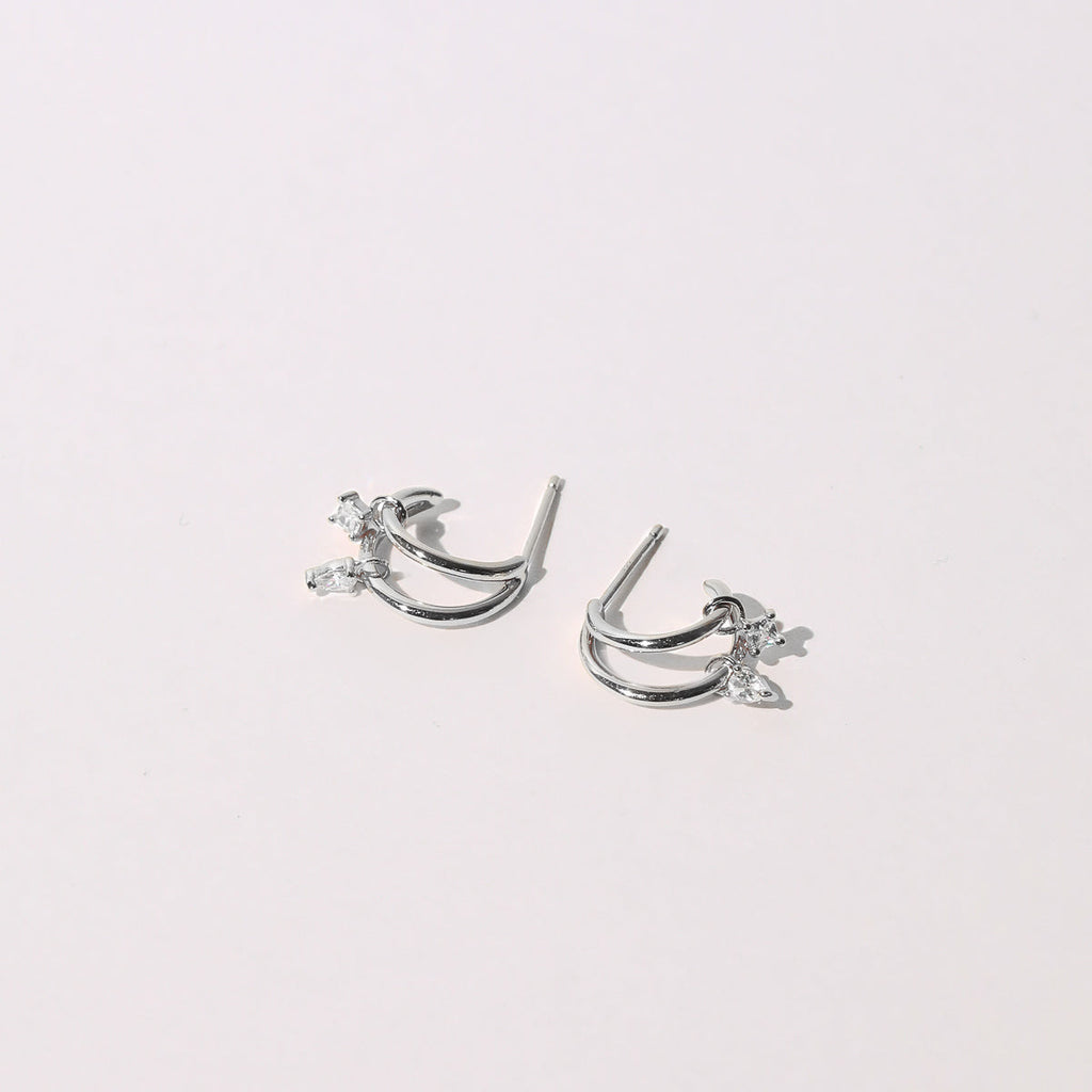 Celestial Crystal Huggies in Silver