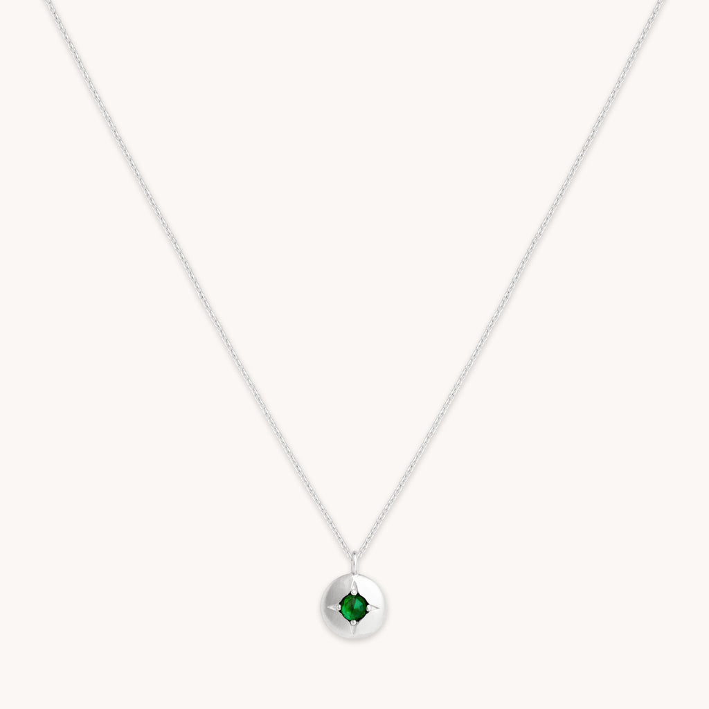 May Emerald Birthstone Necklace in Solid White Gold