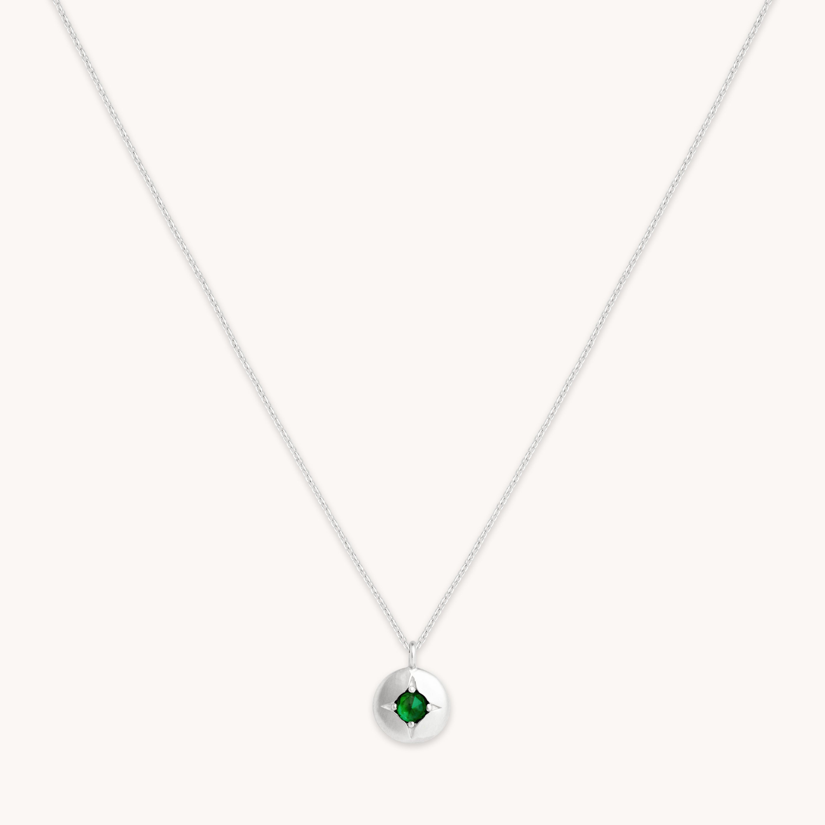 May Emerald Birthstone Necklace in Solid White Gold