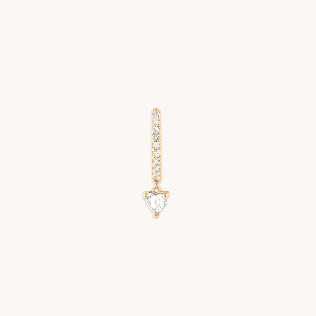Heart Gem Drop Piercing Hoop in Solid Gold