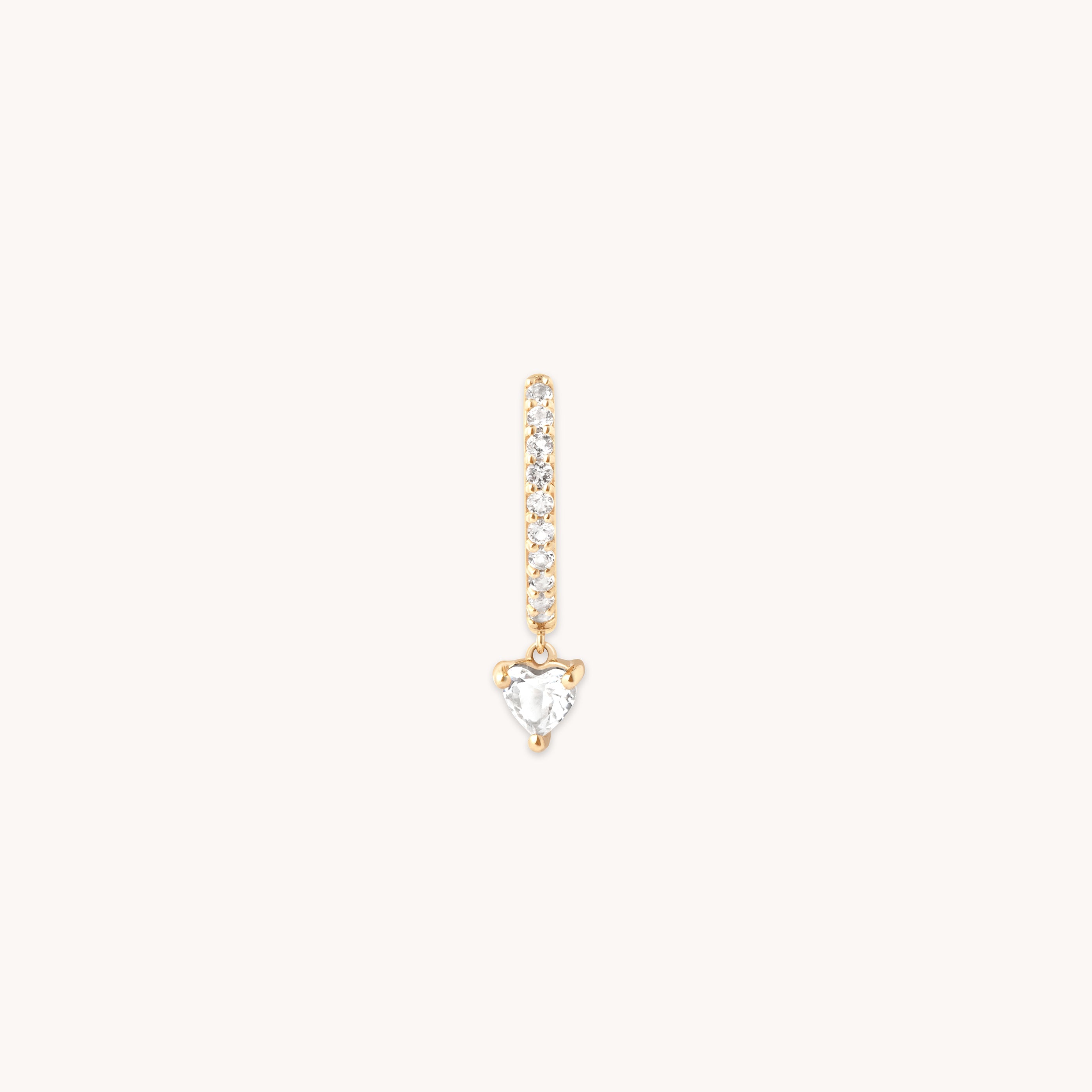 Heart Gem Drop Piercing Hoop in Solid Gold