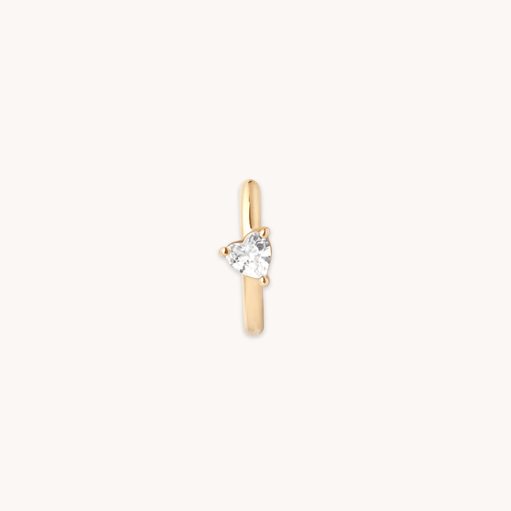 Heart Gem Piercing Hoop in Solid Gold