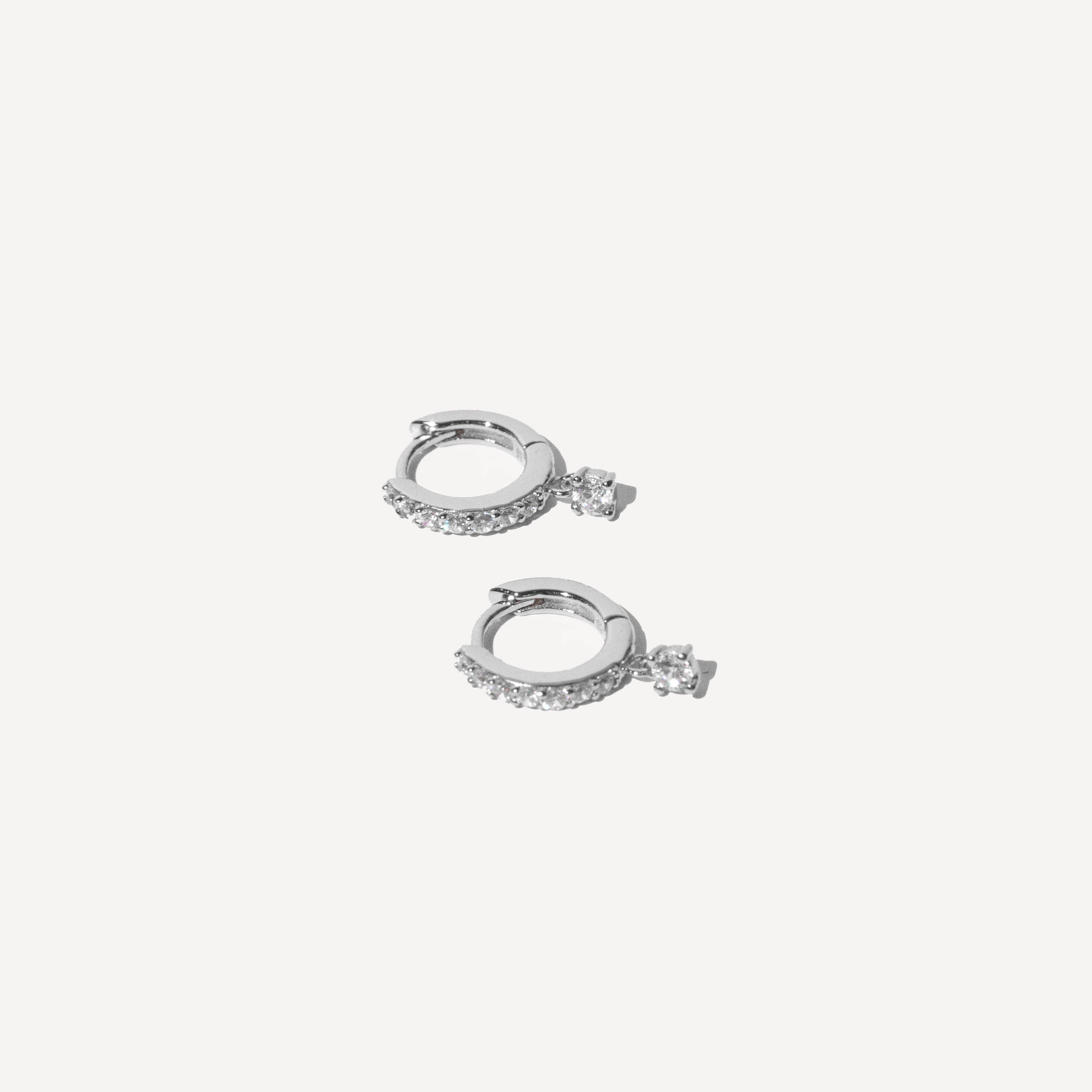 Crystal Charm Huggies in Silver