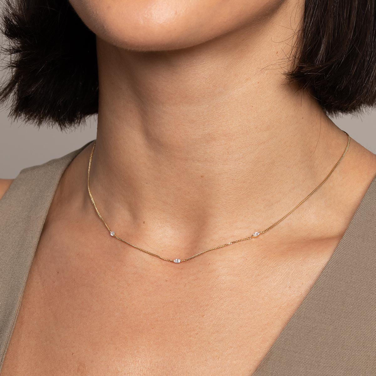 Navette Crystal Necklace in Gold