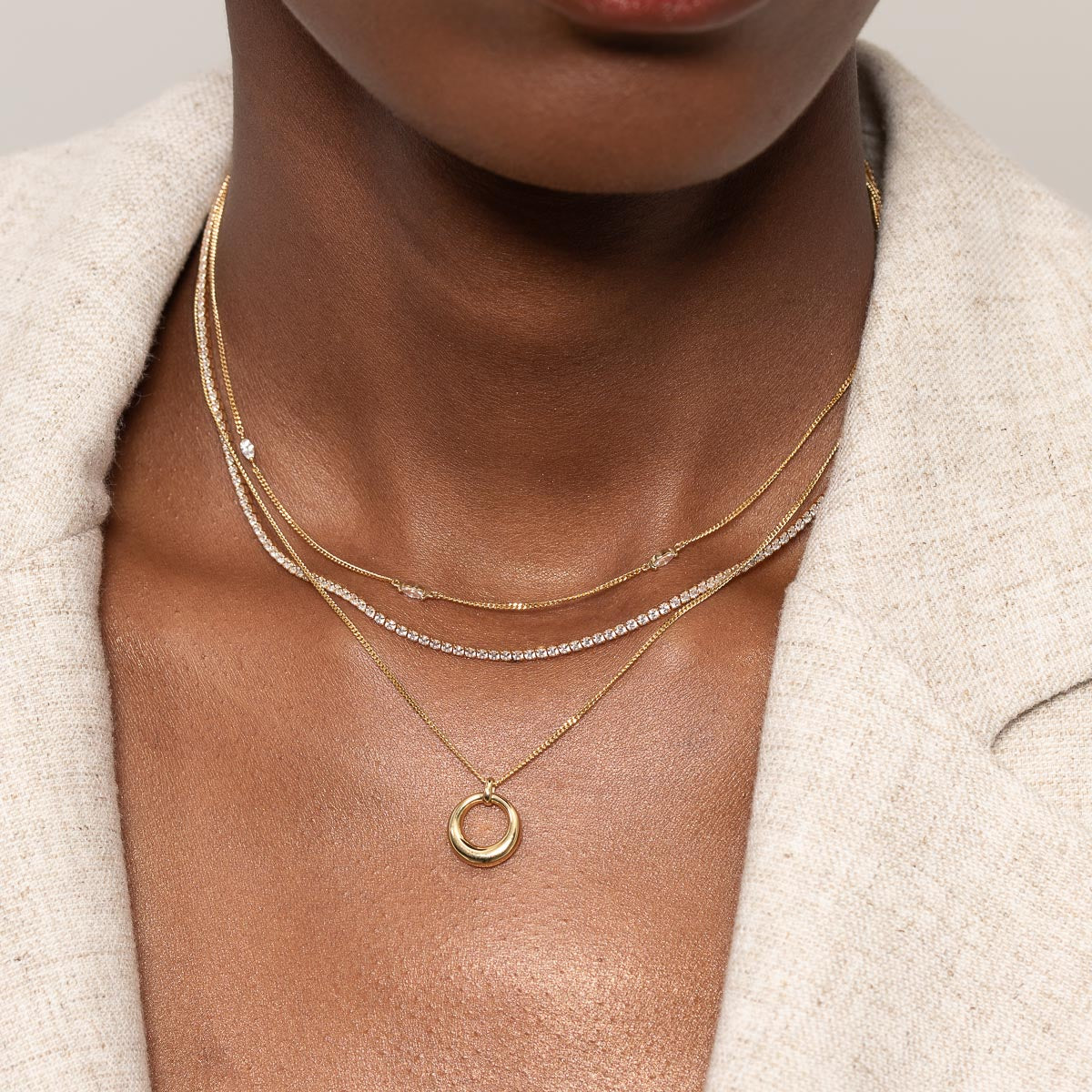 Navette Crystal Necklace in Gold
