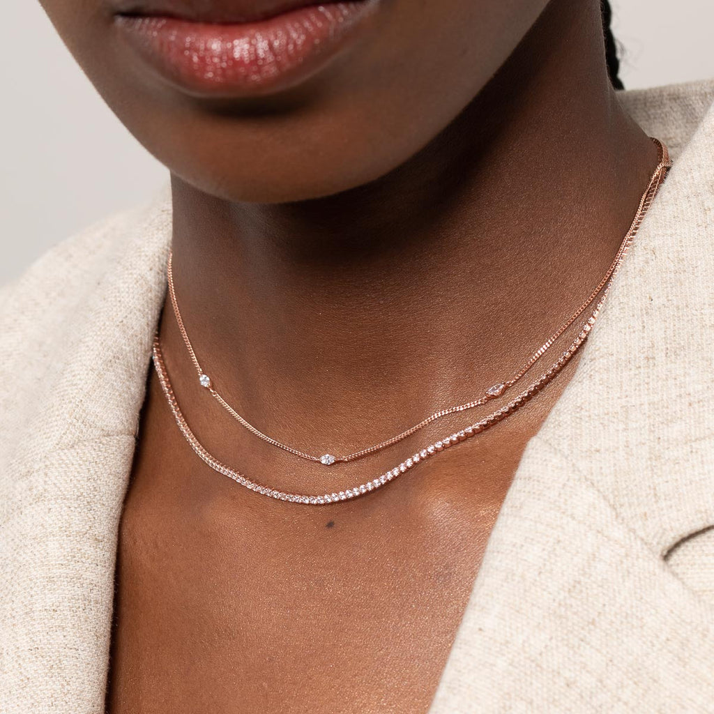 Navette Crystal Necklace in Rose Gold