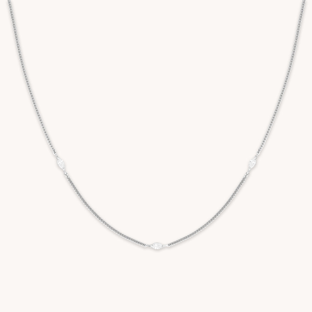 Navette Crystal Necklace in Silver