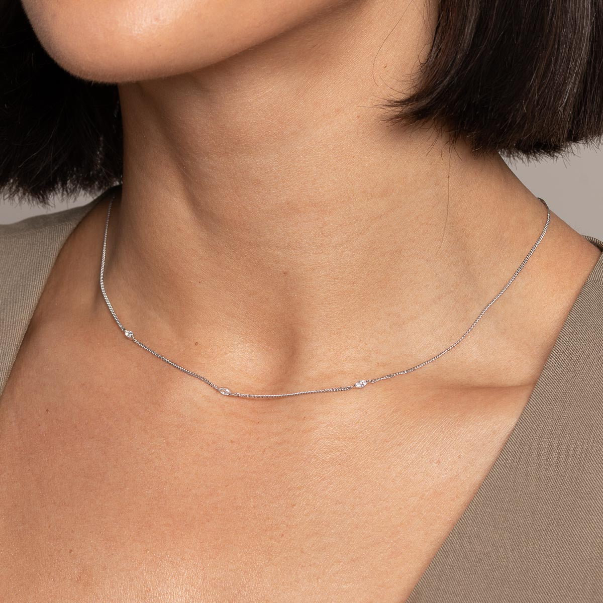 Navette Crystal Necklace in Silver