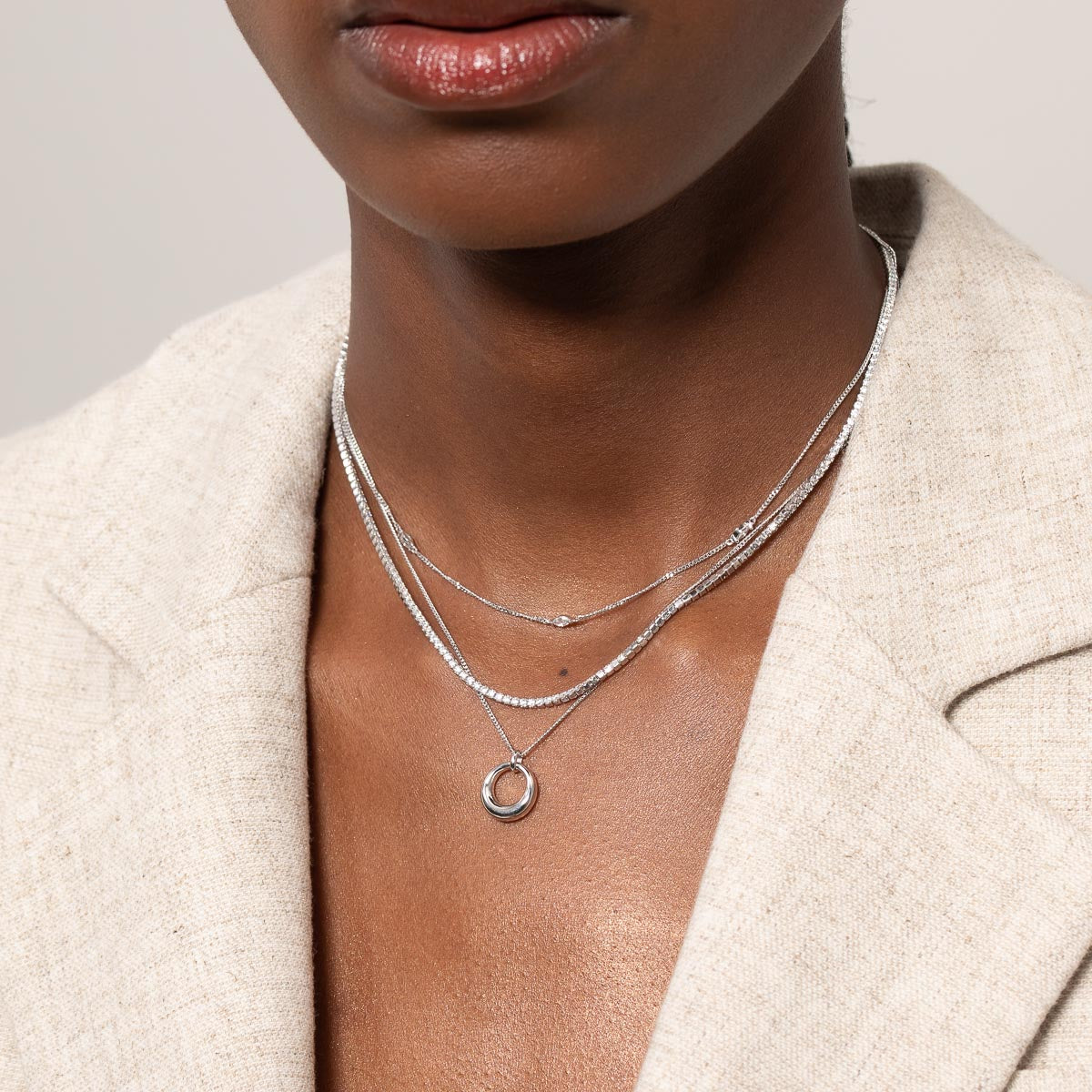 Navette Crystal Necklace in Silver