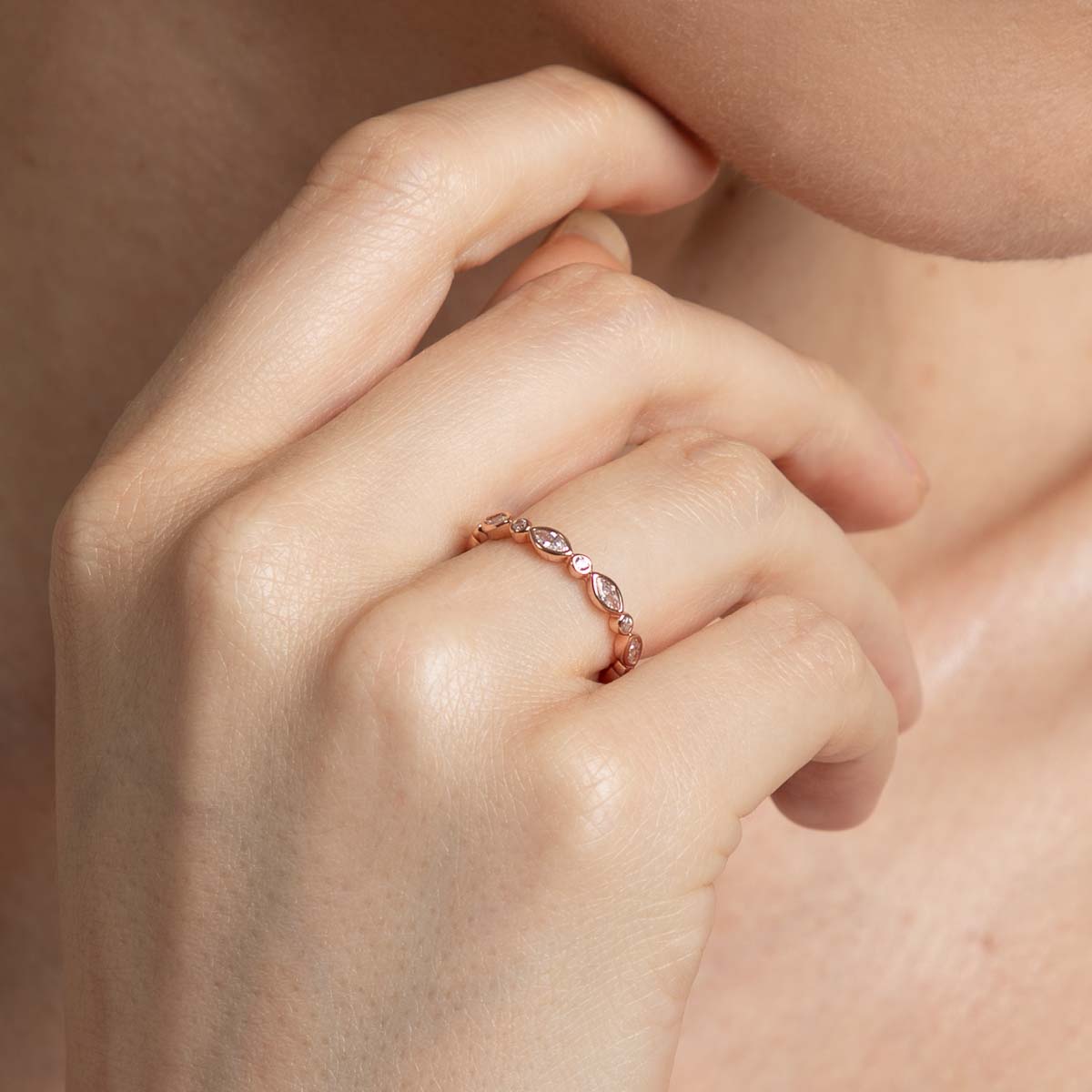 Navette Crystal Band Ring in Rose Gold