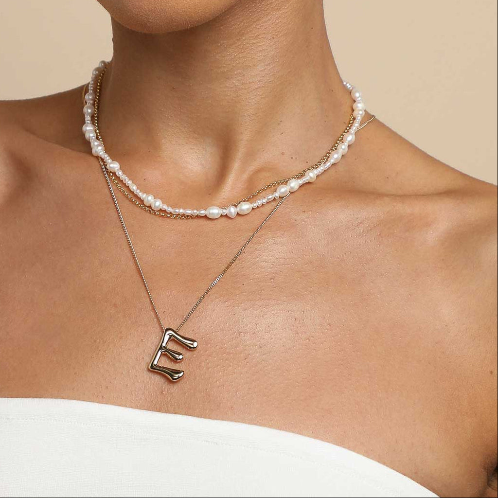 E Initial Bold Pendant Necklace in Gold