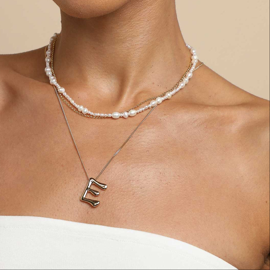 E Initial Bold Pendant Necklace in Gold