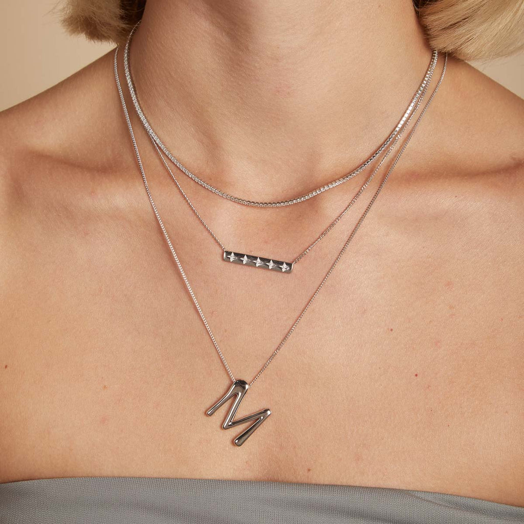 M Initial Bold Pendant Necklace in Silver
