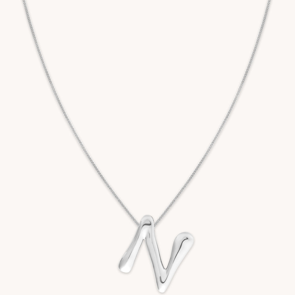 N Initial Bold Pendant Necklace in Silver
