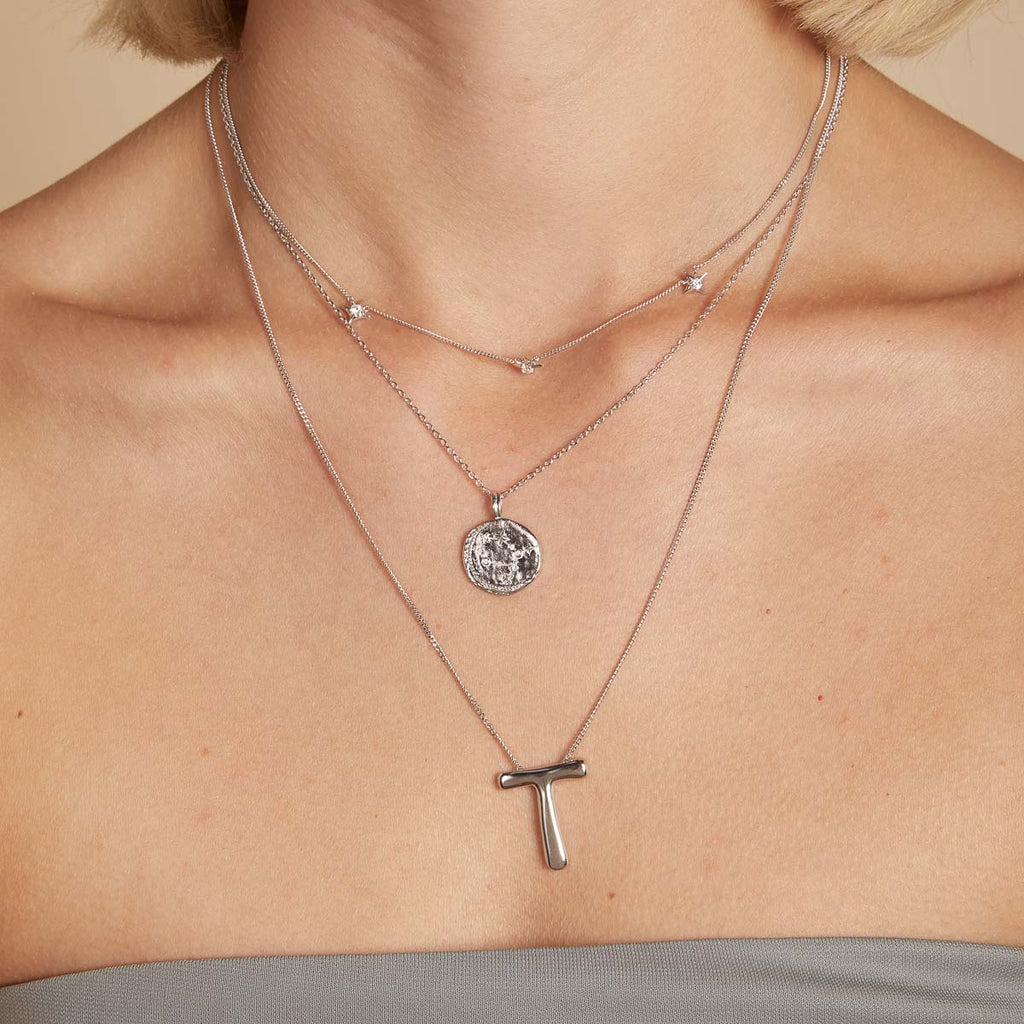 T Initial Bold Pendant Necklace in Silver
