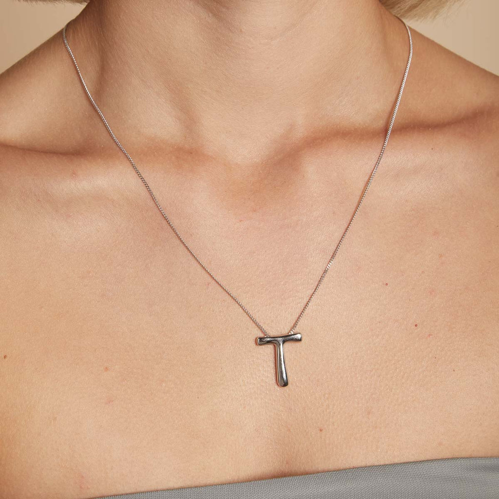 T Initial Bold Pendant Necklace in Silver