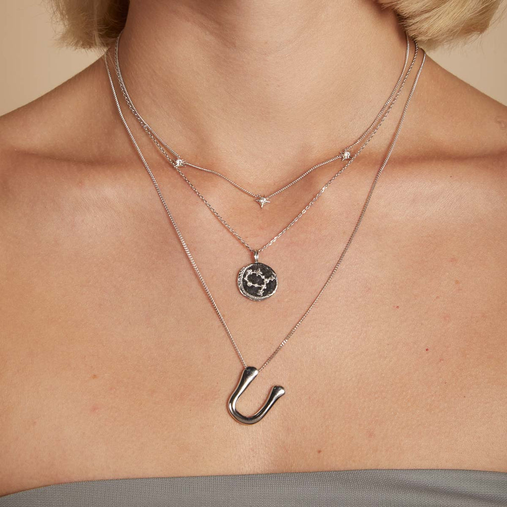 U Initial Bold Pendant Necklace in Silver