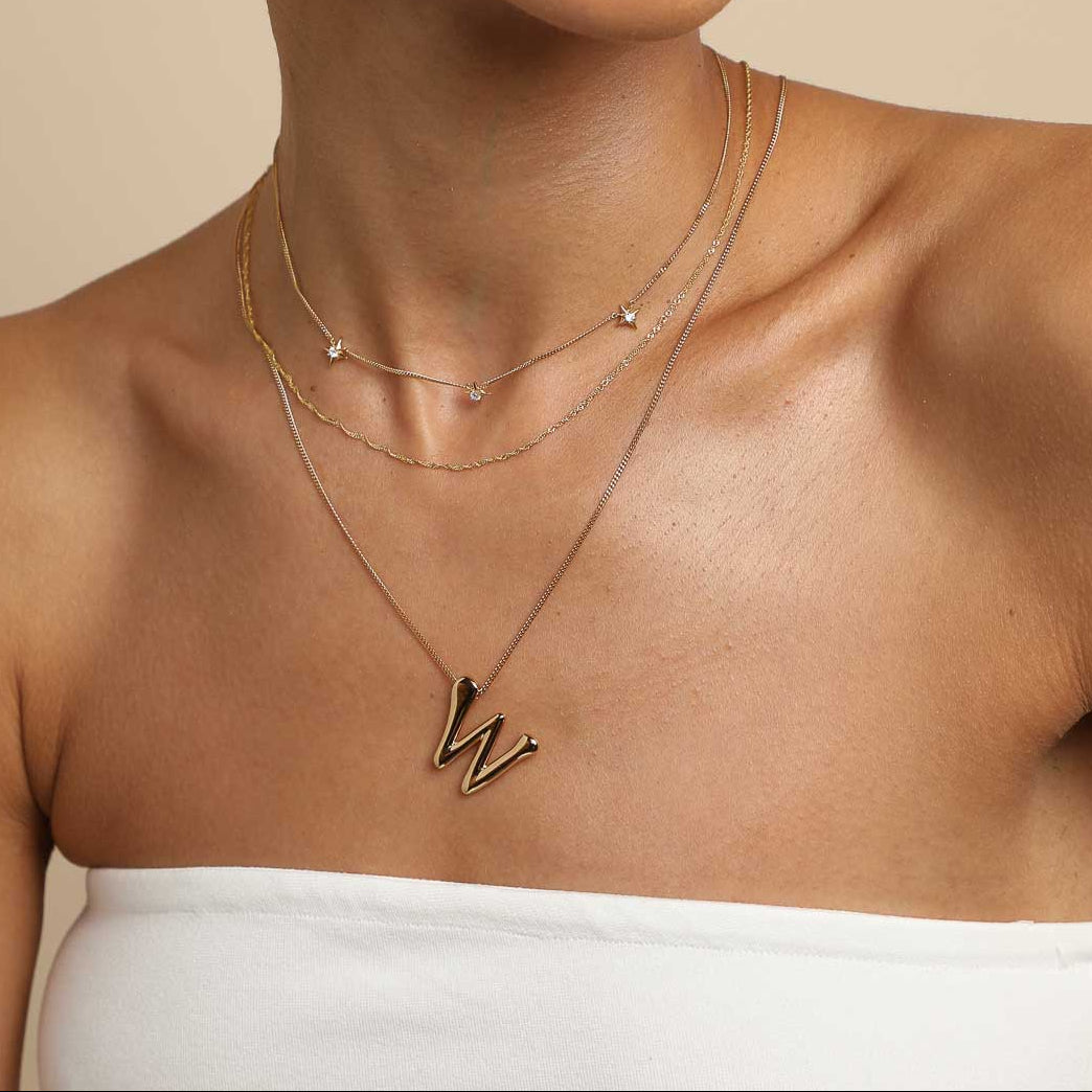 W Initial Bold Pendant Necklace in Gold