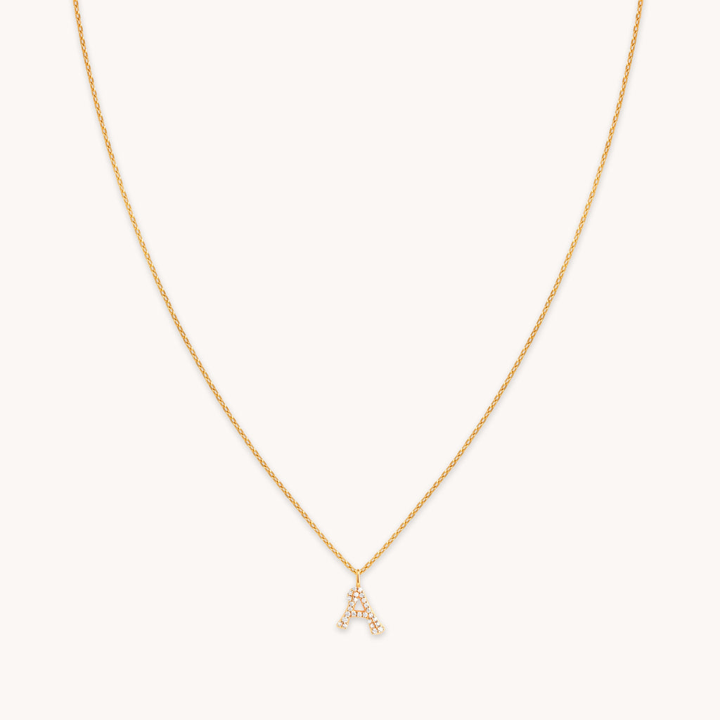 A Initial Pavé Pendant Necklace in Gold