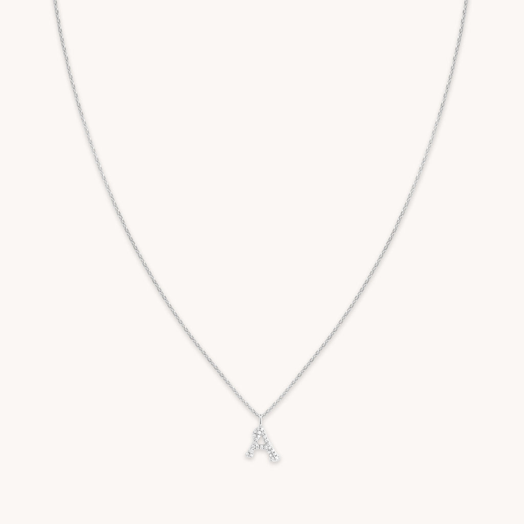 A Initial Pavé Pendant Necklace in Silver