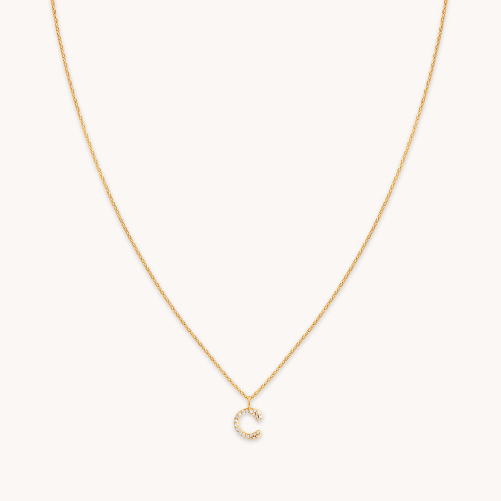 C Initial Pavé Pendant Necklace in Gold