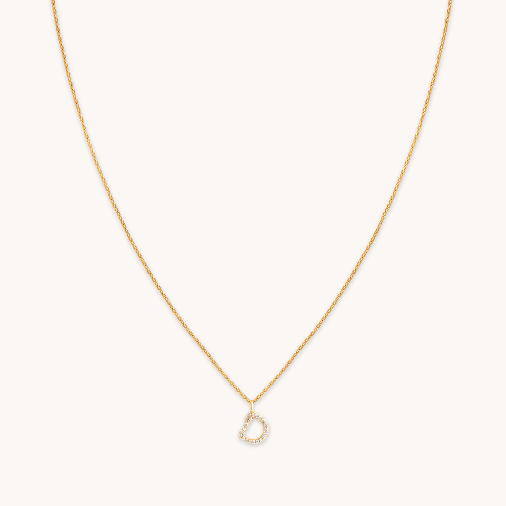 D Initial Pavé Pendant Necklace in Gold