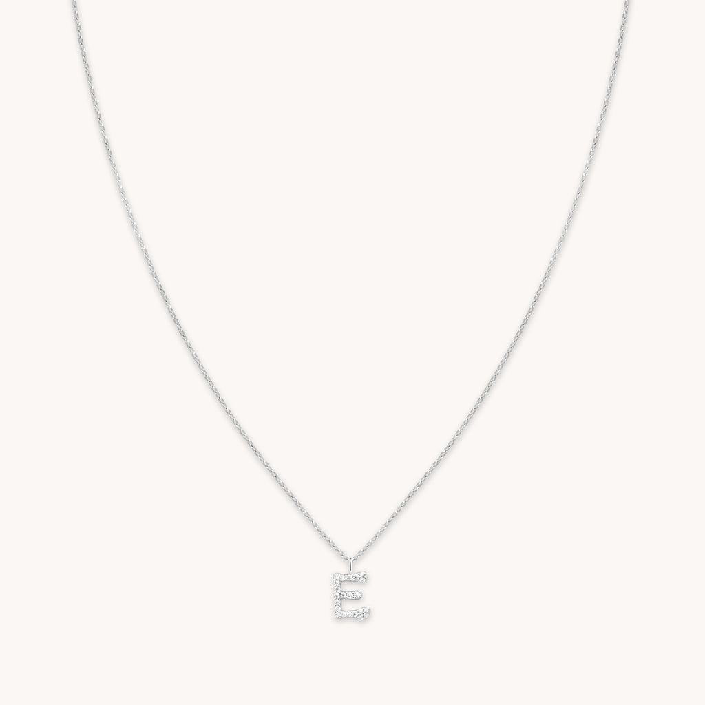 E Initial Pavé Pendant Necklace in Silver