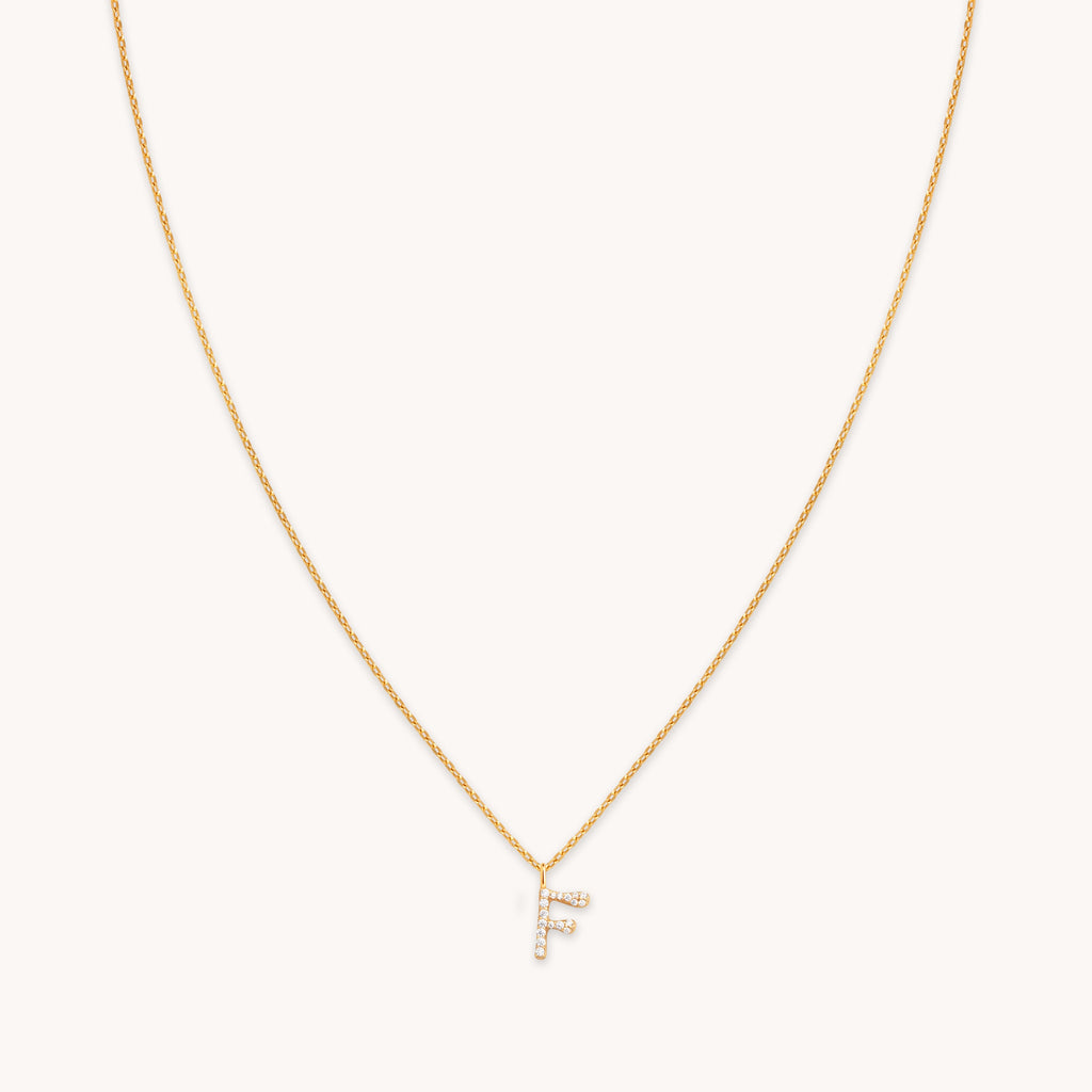 F Initial Pavé Pendant Necklace in Gold