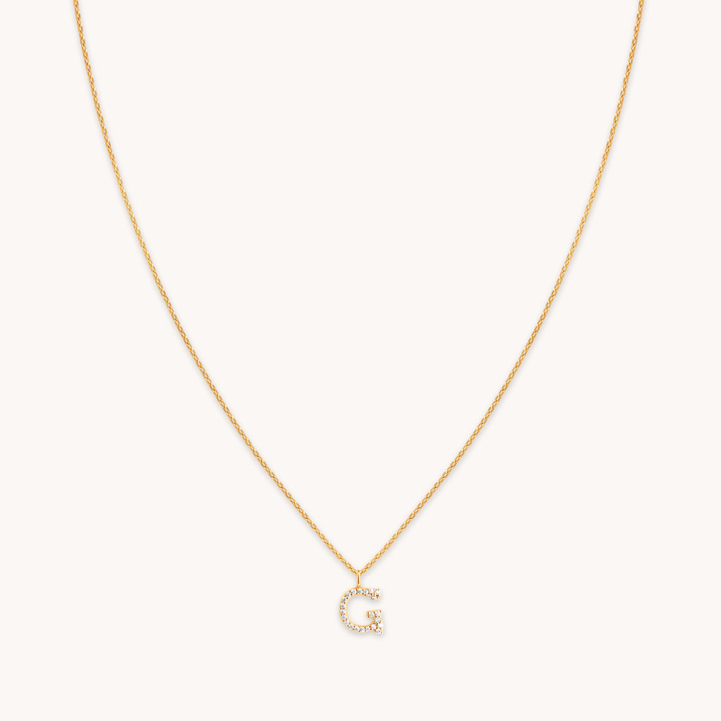 G Initial Pavé Pendant Necklace in Gold