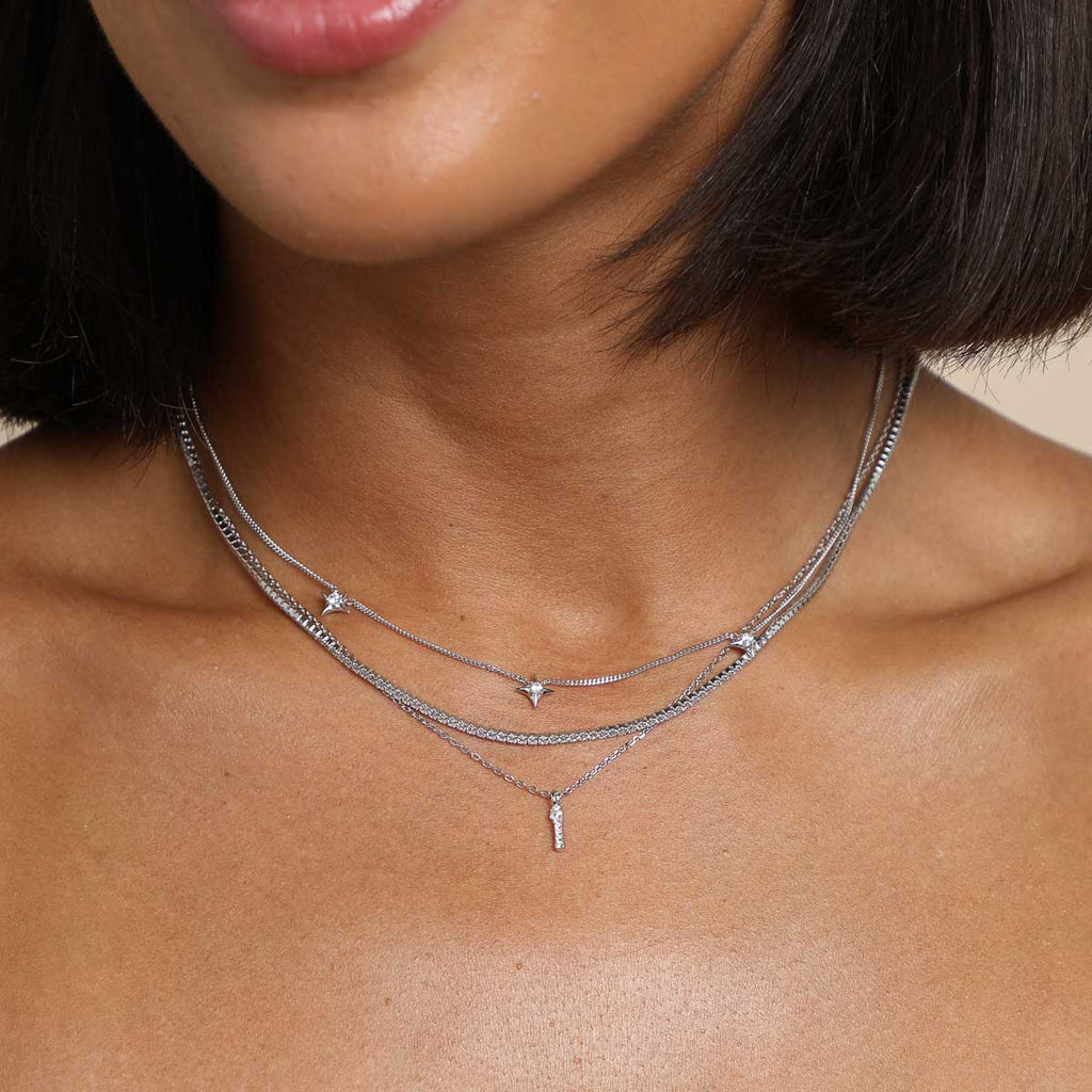 I Initial Pavé Pendant Necklace in Silver
