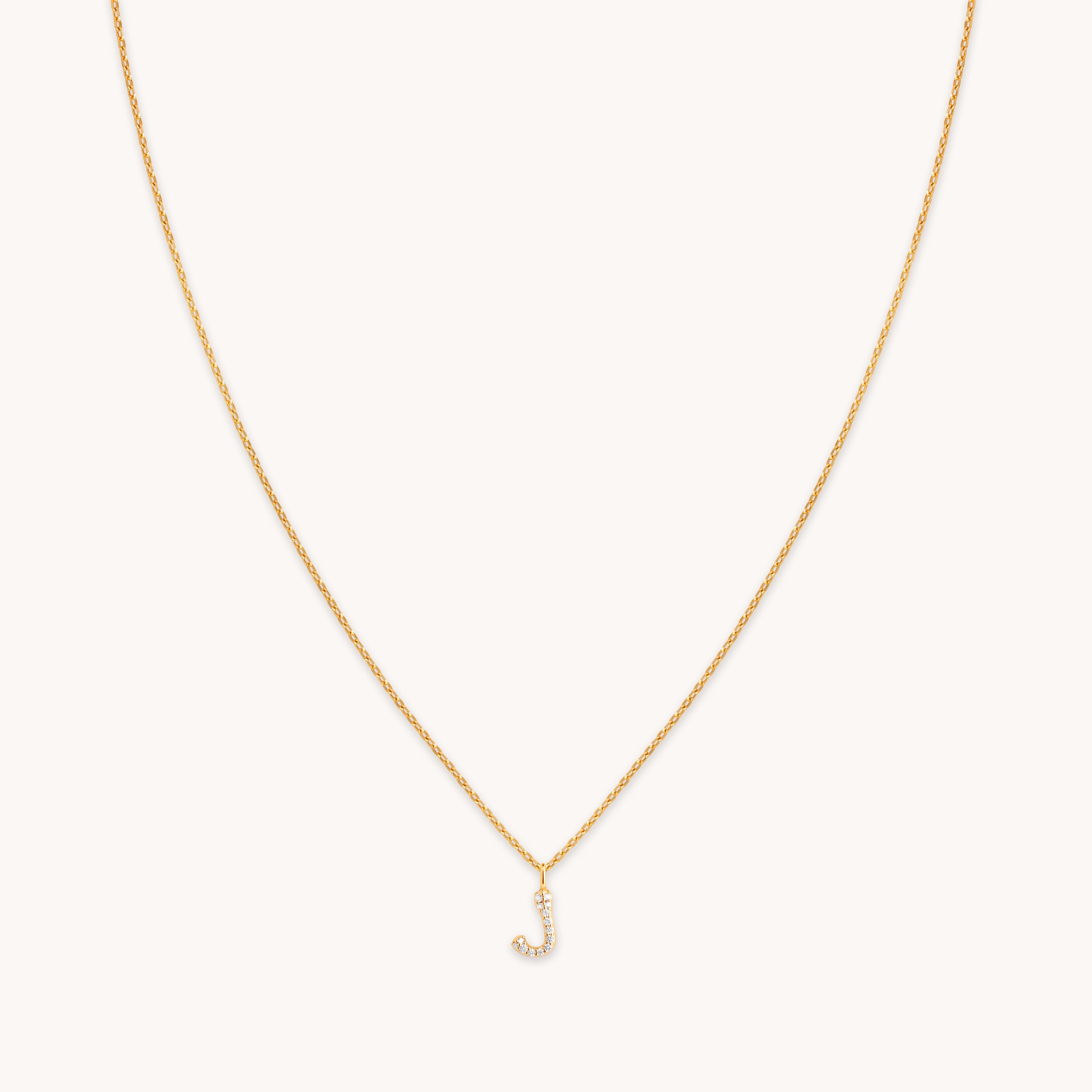 J Initial Pavé Pendant Necklace in Gold