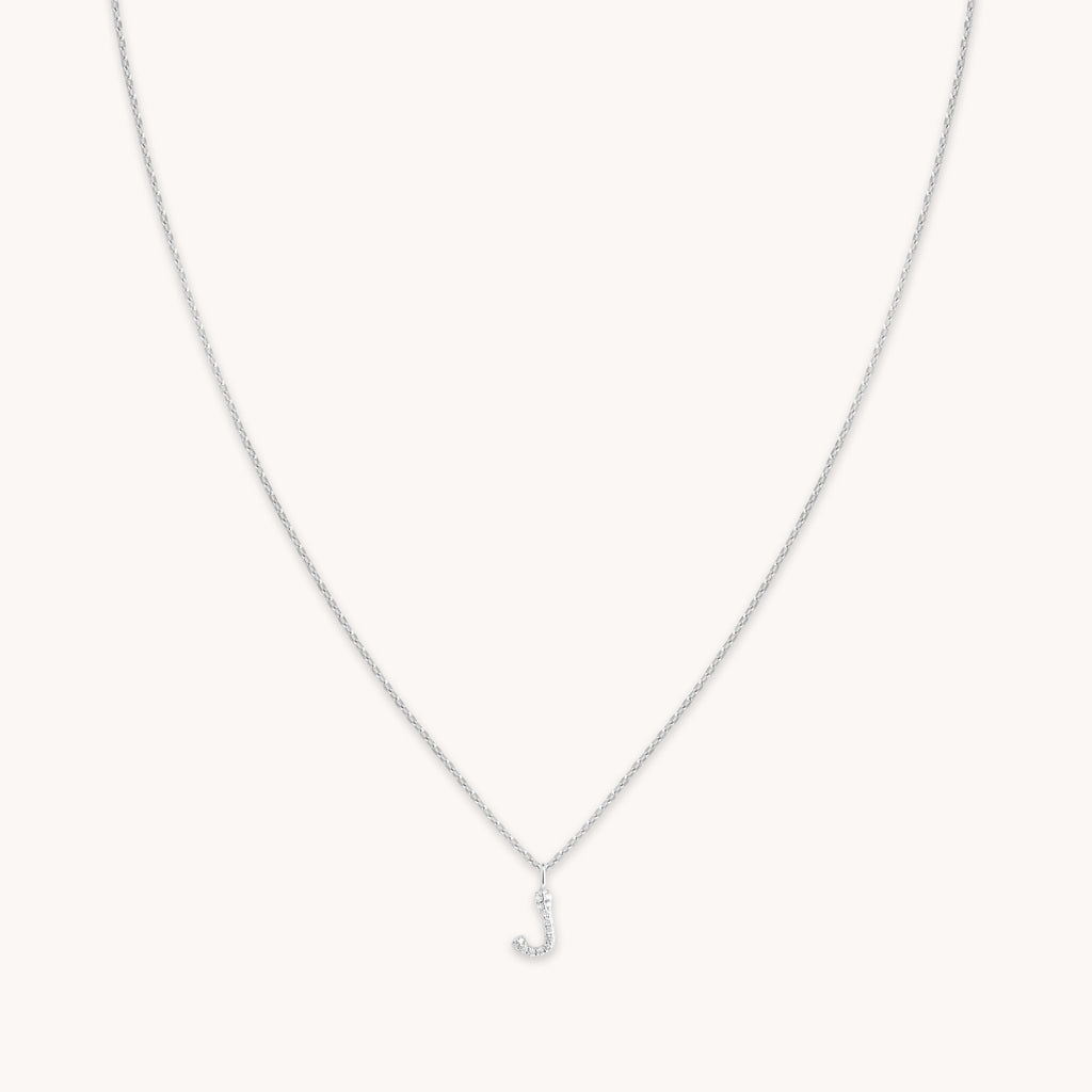 J Initial Pavé Pendant Necklace in Silver