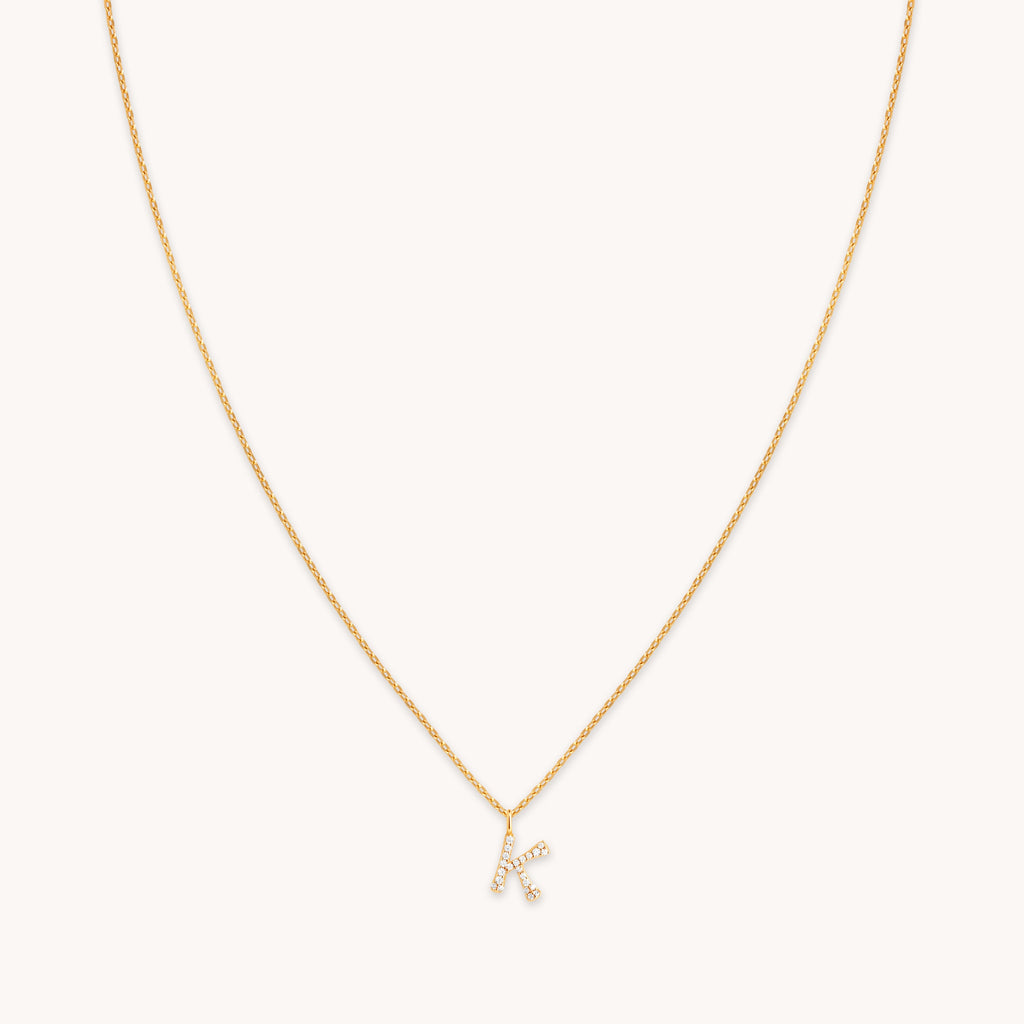 K Initial Pavé Pendant Necklace in Gold