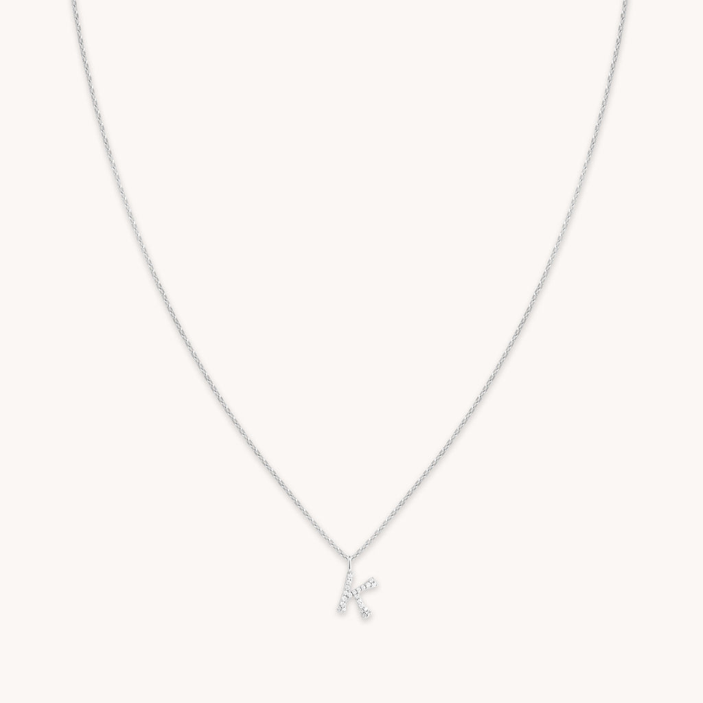 K Initial Pavé Pendant Necklace in Silver