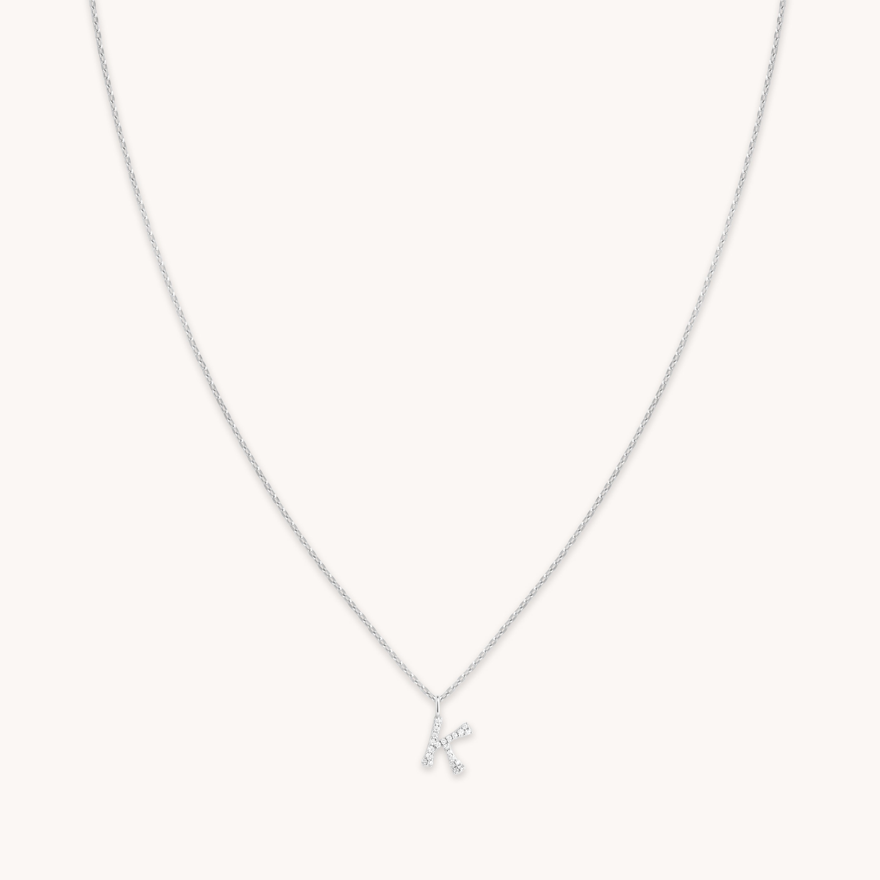 K Initial Pavé Pendant Necklace in Silver