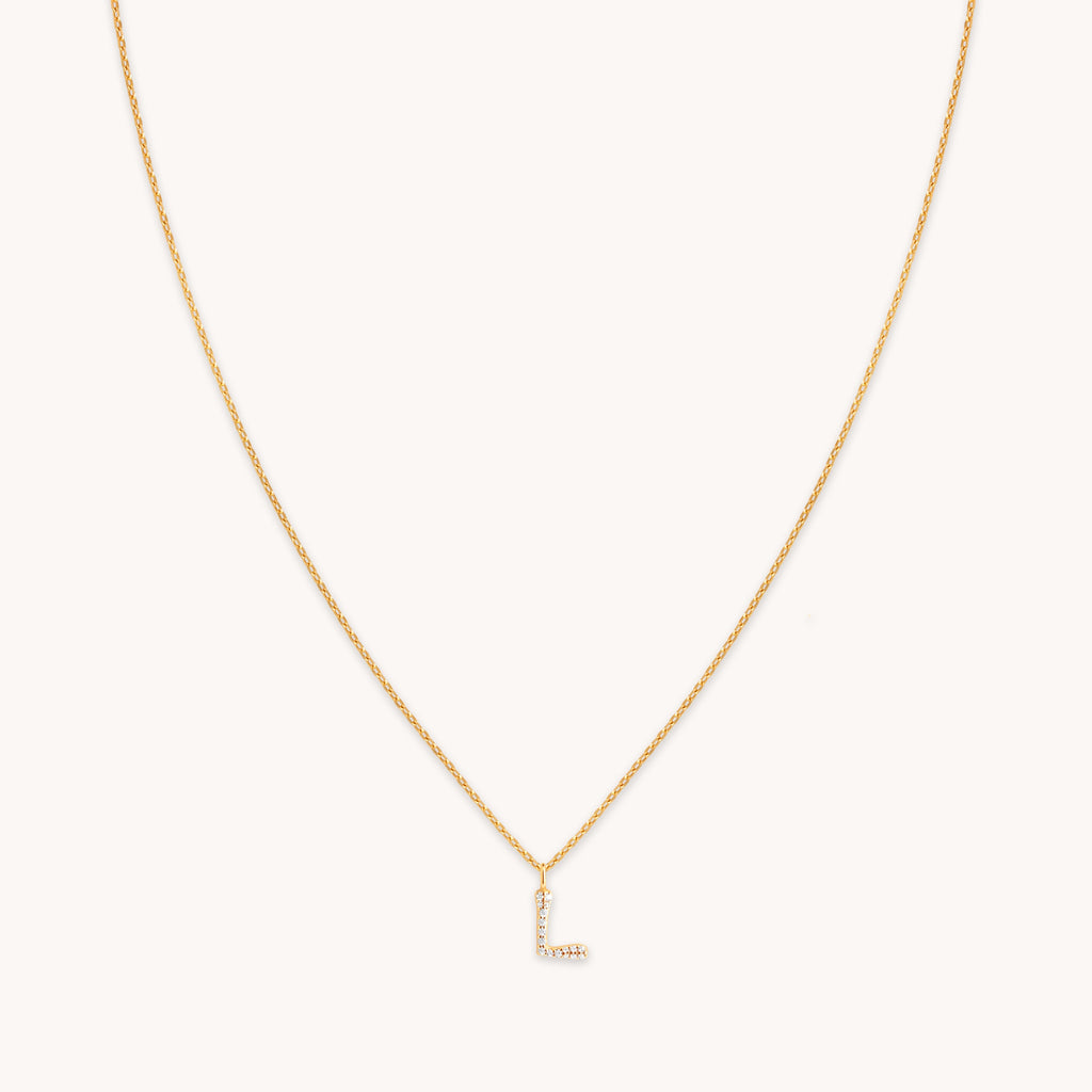 L Initial Pavé Pendant Necklace in Gold