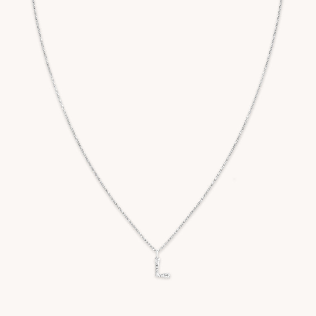 L Initial Pavé Pendant Necklace in Silver