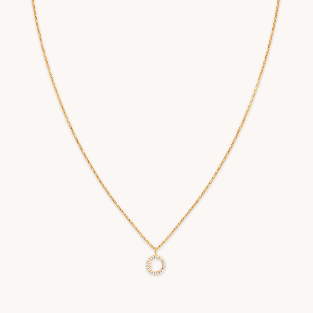 O Initial Pavé Pendant Necklace in Gold
