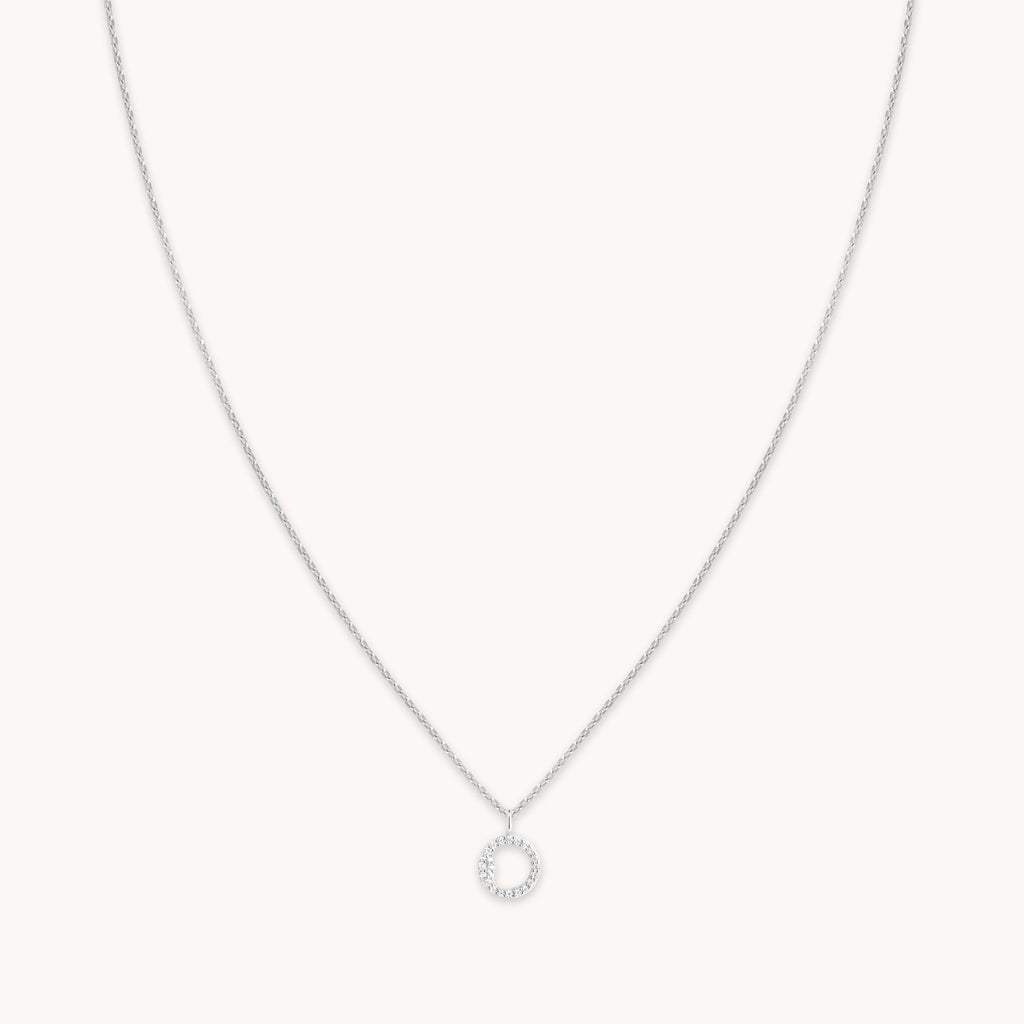 O Initial Pavé Pendant Necklace in Silver