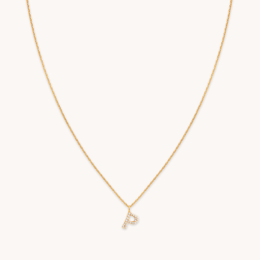 P Initial Pavé Pendant Necklace in Gold
