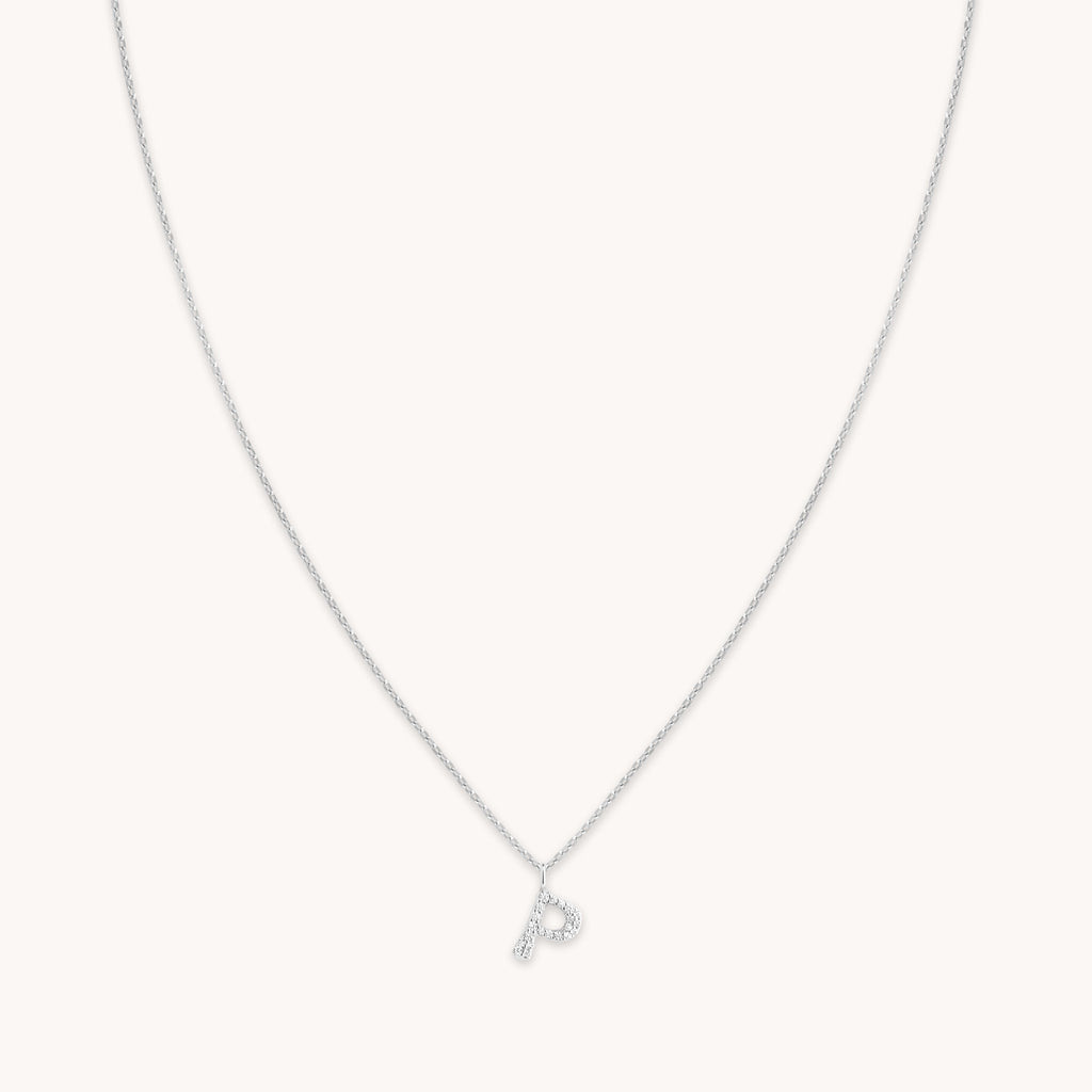 P Initial Pavé Pendant Necklace in Silver