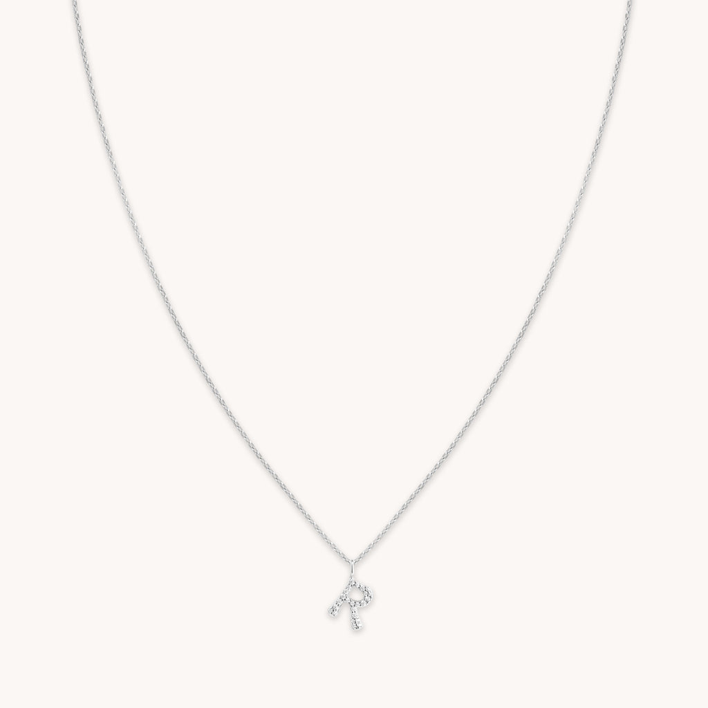 R Initial Pavé Pendant Necklace in Silver